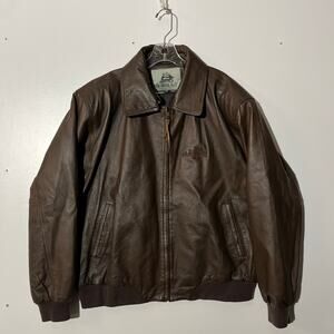 Burks Bay Loose Fit Bomber Outerwear Jacket Brown Leather Mens Size XXL
